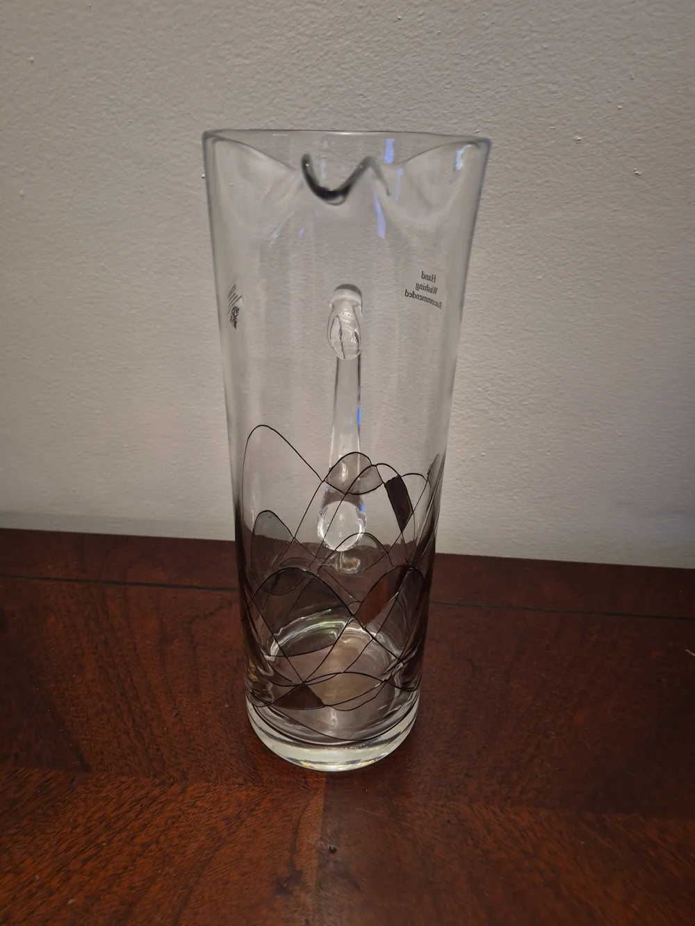 Clear Glass Pitcher with Brown Swirl Design